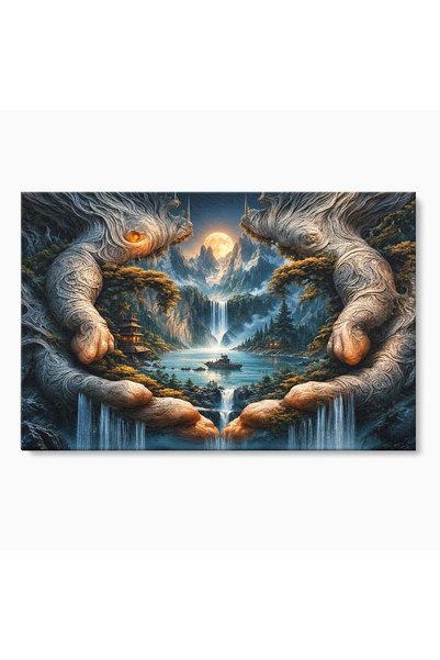 Luxcanva Tablou Canvas Peisaj Mistic Cu Cascade 150x100 cm pe Sasiu Lemn Main...