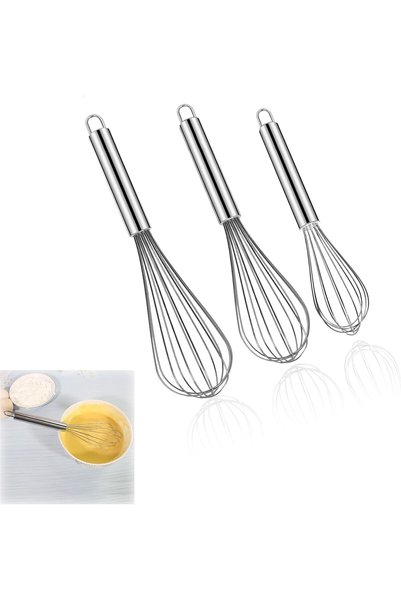 Generic 3-Piece Stainless Steel Whisk Set - 8", 10", 12" Egg Whisks for Cooki...