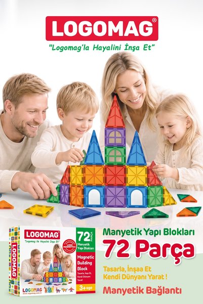 LOGOMAGNETICA Manyetik Yapı Blokları 72 Parça Renkli 3D Mıknatıslı Oyuncak Ve...
