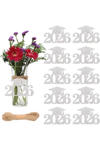 Generic مجموعة زينة حفلات التخرج 2026 مكونة من 24 قطعة (فضية)