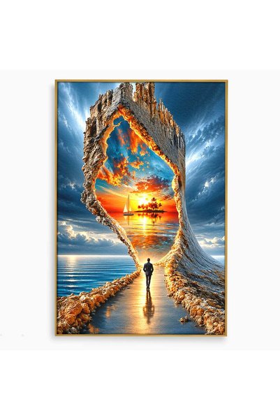Luxcanva Tablou Canvas Portalul Spre Paradis 50x70 cm cu Rama Auriu Peisaj Ma...