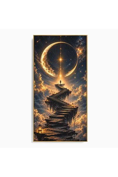 Luxcanva Tablou Canvas Scarile Spre Luna cm cu Rama Auriu Stele Cer Fantezie