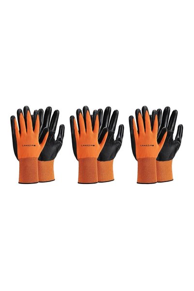 Generic Cotton Working Gloves -3 Pairs Orange- Protective Non-Slip Rubber Gri...