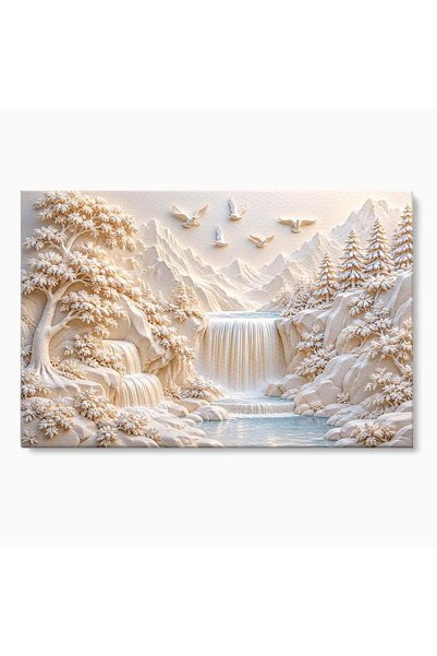 Luxcanva Tablou Canvas Peisaj Alpin Serafic 150x100 cm pe Sasiu Lemn Cascada ...