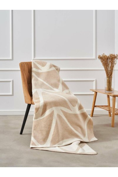 Karo Patura bumbac-acril dubla valuri Cotton Cloud 150x200cm – Bej, pled elegant