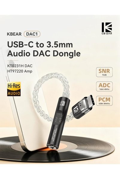 Yinyoo KBEAR DAC1 محول صوت USB C إلى 3.5 ملم، مضخم صوت سماعة الرأس، IEM DAC (...