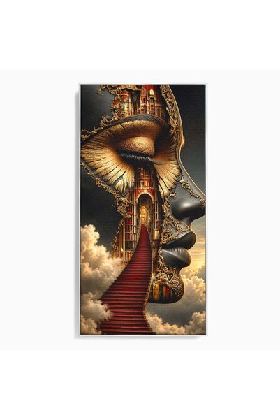 Luxcanva Tablou Canvas Chipul Fanteziei cm cu Rama Argintiu Surrealism Arta Chip
