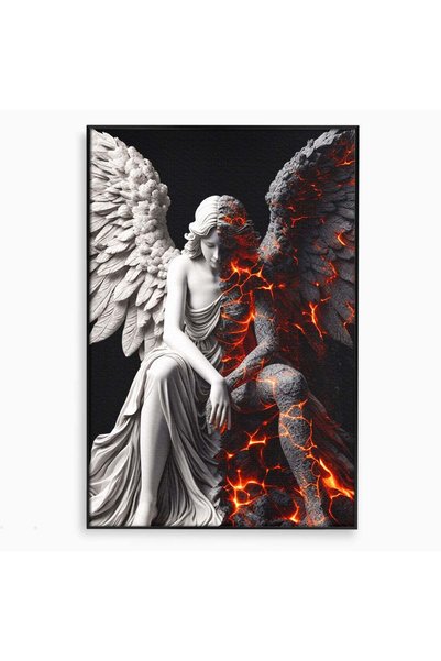 Luxcanva Tablou Canvas Ingerul De Foc cm cu Rama Negru Arta Inger Foc