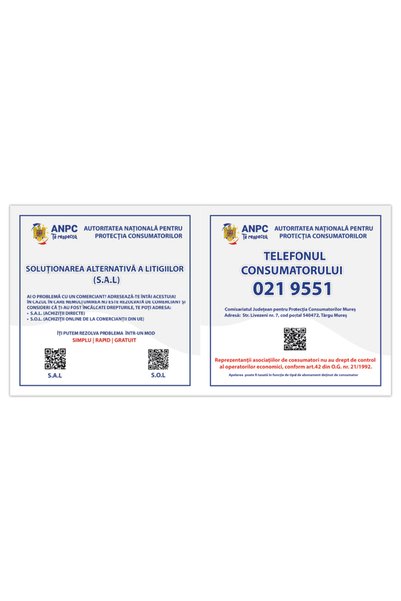 CUBIKA Placute obligatorii ANPC Mures - Set informare consumator si, CUBIKA, ...