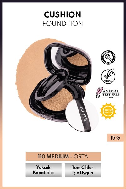 NOTE Cushion Foundation SPF 50 PA++++ Yoğun Kapatıcı, Doğal Saten Bitişli Fon...