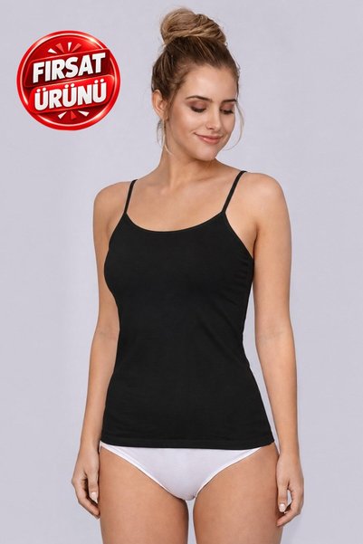 Çift Kaplan Women's Ribbed Rope Strap Black Undershirt 723