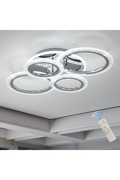 Generic مصباح سقف LED قابل للتعتيم، تصميم 4 حلقات من الكروم، 58 واط مع جهاز ت...