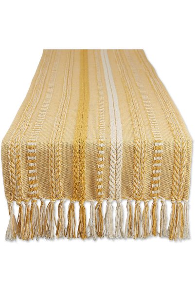 Generic مجموعة مفارش طاولة مخططة بنمط ريفي، مقاس 15×72 (15×77، مع شراشيب)، لو...