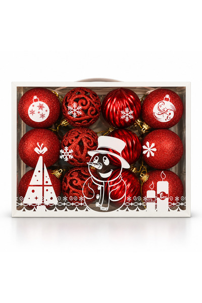 Generic Brand Set 12 Globuri de Crăciun Decorative pentru Brad, Roșii, Modele...