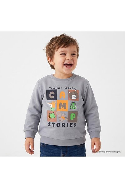 ebebek Hello Baby HelloBaby Erkek Bebek Sweatshirt Hayvan Baskılı Bisiklet Ya...