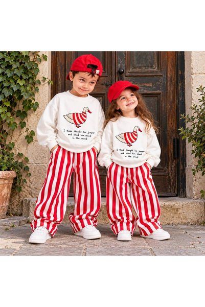 mirkidsclub Unisex Çocuk Ördek Baskılı 2’li Takım – Oversize