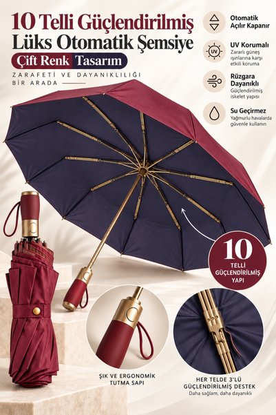 Penthouse 10 Σύρματα Ενισχυμένη Πολυτελής Αυτόματη Ομπρέλα Διπλού Χρώματος Σχ...