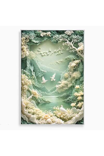 Luxcanva Tablou Canvas Lacul Pastelat 80x120 cm cu Rama Argintiu Natura Pasar...
