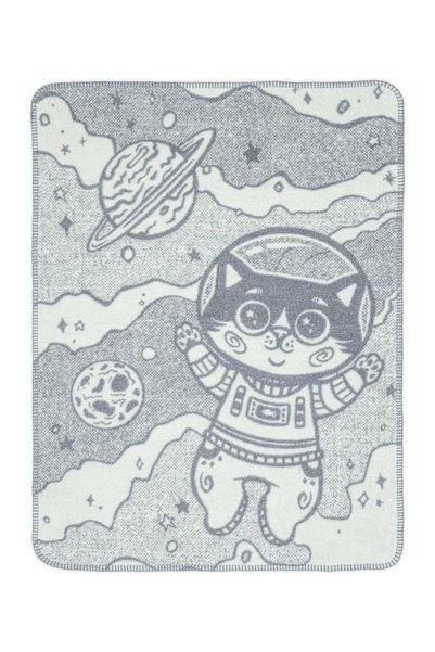 Karo Patura pentru copii 75x100 2164/1 Pisica Cosmonaut gri bumbac acrilic fi...