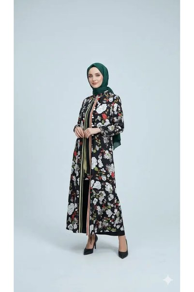 berryz Kadın Tesettür Çiçekli 2'li Takım Kimono Takım