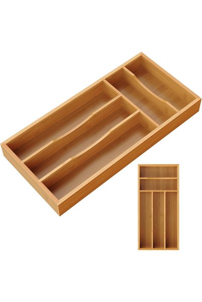 Generic منظم أدوات المائدة من الخيزران، منظم أدوات المائدة الصغير لدرج المطبخ...