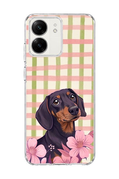 lelia Redmi 13C Compatible Sausage Dog Pink Plaid Printed Transparent Phone Case
