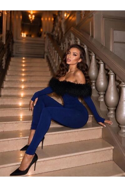 Fashiontayt بدلة من قماش السكوبا الفاخر مع الفرو