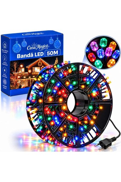More Ταινία LED σε ρολό 50μ, 240 πολύχρωμα LED, Μαύρο καλώδιο, Λαμπάκια με σχ...