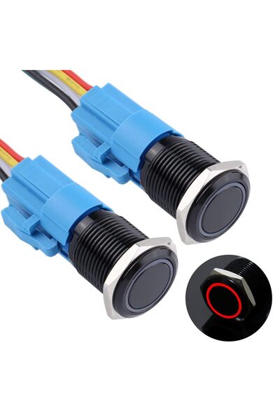 Generic 2pcs 16mm Metal Waterproof Momentary Push Button Switch Black Shell w...