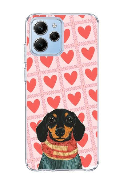 lelia Redmi 12 Compatible Sausage Dog Red Heart Printed Transparent Phone Case