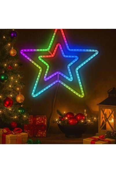 More Instalație LED 57x57cm, Decorațiune de Crăciun Model Stea, cu Lumină Mul...