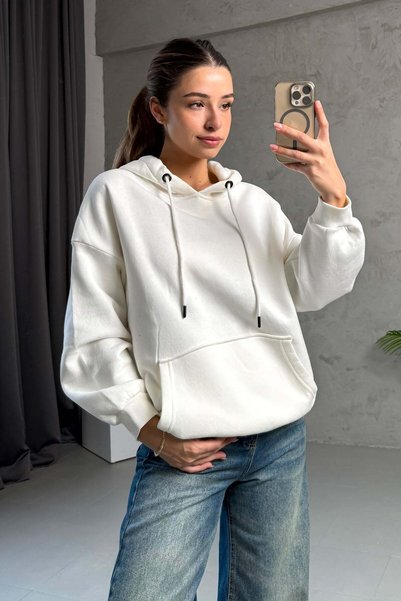 ModaPlaza Γυναικεία μπλούζα με κουκούλα Kangaroo Pocket 3 String Sweat 21615