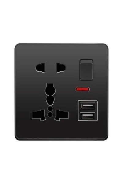 Generic مقبس حائط، مقبس متعدد المخارج بمفتاحين ومنفذين USB، مقبس حائط عالمي م...