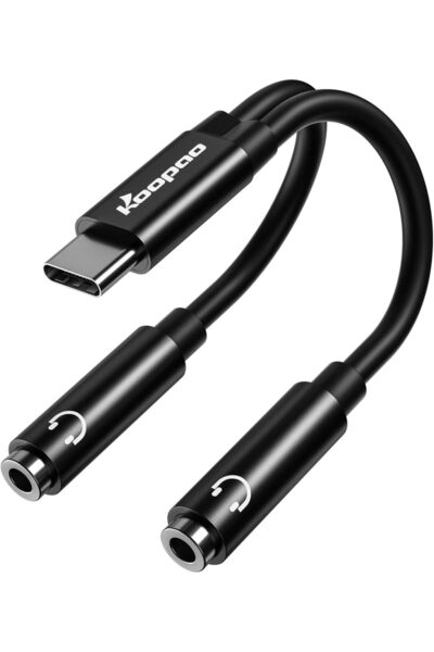 Generic محول USB C إلى مقبس سماعات رأس 3.5 ملم، محول من النوع C إلى مقبسين 3....