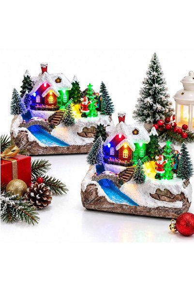 More Decorațiune de Crăciun 13x16x10cm, cu lumină LED, muzică și scenă rotativă
