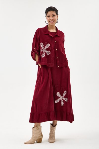 della moor Burgundy Italian 100% Cotton Velvet Suit with Sequined Jacket and ...