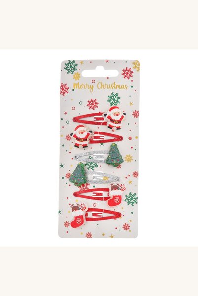 Comerivo Accesorii par festivi - 6 clame metalice cu Mos Craciun, brad si ciz...
