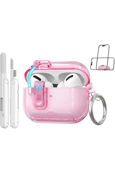 Generic (مع قفل أمان) متوافق مع حافظات AirPods Pro 3 لعام 2025، حافظة شفافة ن...