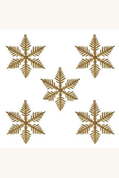 Comerivo Fulgi de Craciun aurii cu sclipici pentru brad - set 5 ornamente 10cm
