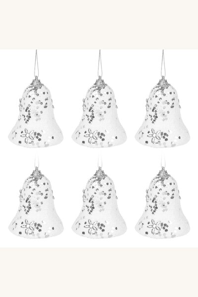 Comerivo Clopote albe pentru brad de Craciun, plastic, 7cm, set 6 piese