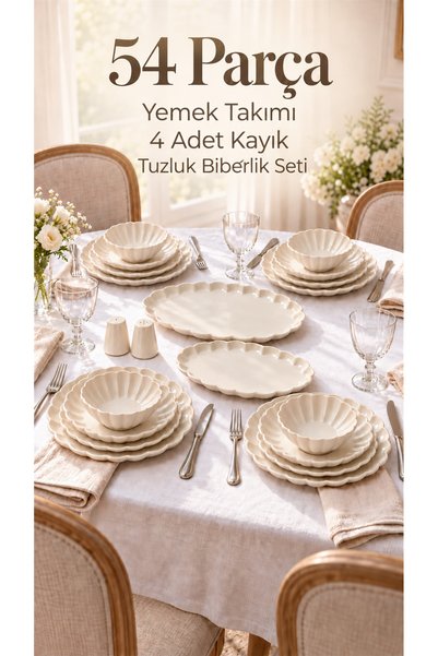 qtahya homes queen of kütahya Liva 54 Parça 12 Kişilik Dalgalı Kenarlı Porsel...