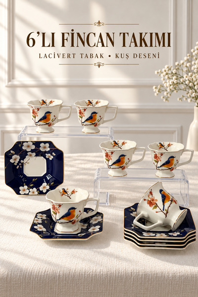 Queen’s Kitchen 6 Kişilik Kuş Desenli Porselen Kahve Takımı