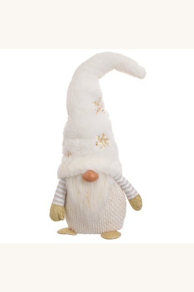 Comerivo Gnome decorativ de Craciun alb cu fulgi aurii, 48cm - figurina festiva