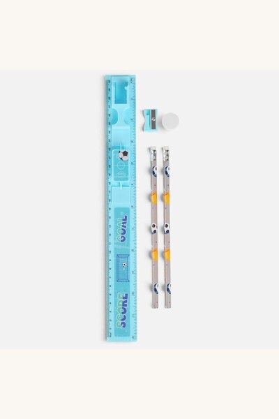 Comerivo Set scolar cu rigla fotbal, 5 piese, albastru