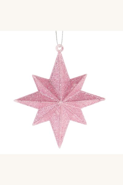 Comerivo Stea de Craciun 3D roz cu sclipici 10cm pentru brad