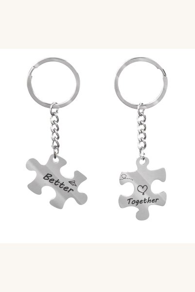Comerivo Set 2 brelocuri puzzle argintii Better Together, 10cm, cutie cadou