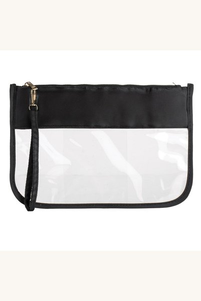 Comerivo Cutie cosmetice transparenta cu maner, negru, 28x19cm, fermoar metalic