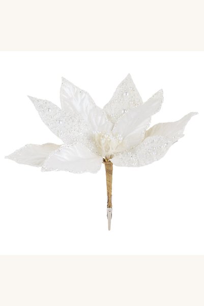 Comerivo Craciunita alba cu clips si margele glitter - ornament brad 28cm