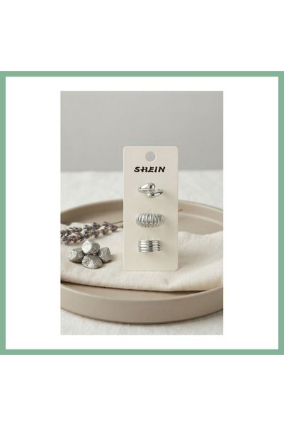 BŞK VİRGO Silver Color Brass 3-Piece Vintage Women's Ring Combination Byk4297...
