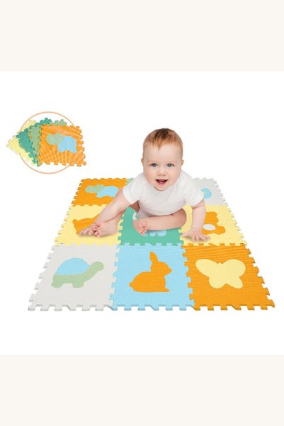 Comerivo Covorasul puzzle moale cu animalute pentru copii, 9 piese de 32x32cm
